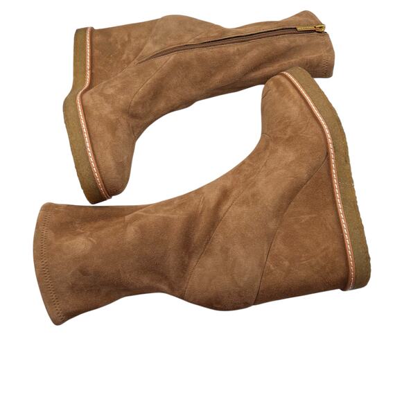 Veronica Beard Women 9.5 Arlo Suede Leather Wedge Boots Hazelwood Tan Brown NWOT - Picture 13 of 16